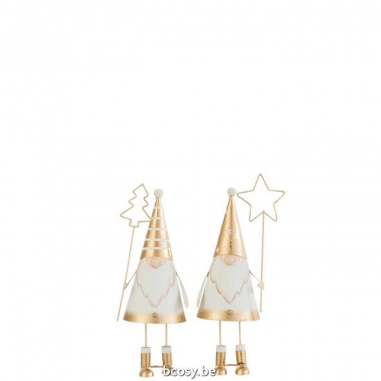 J Line Kerstman Stok Boom Ster Metaal Wit Goud Small kerstmannen kerstmannetjes JO37134.
