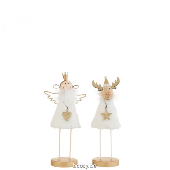 J Line enfants anges Jolipa Ange Renne Sur Pied Fourrure Bois Blanc Or Large Assortiment De 2.