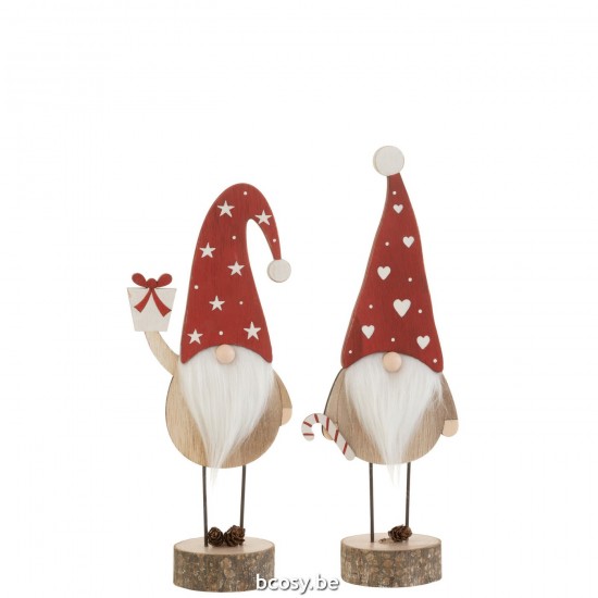 J Line peres noël Jolipa Pere Noel Sur Pied Bonnet Coeur Etoile Bois Rouge Blanc Large Assortiment De 2.