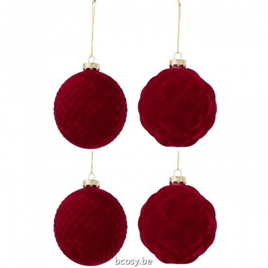 J Line Doos Van 4 Kerstbal 2 2 Fluweel Rood Large kerstballen kerstbollen JO37350.