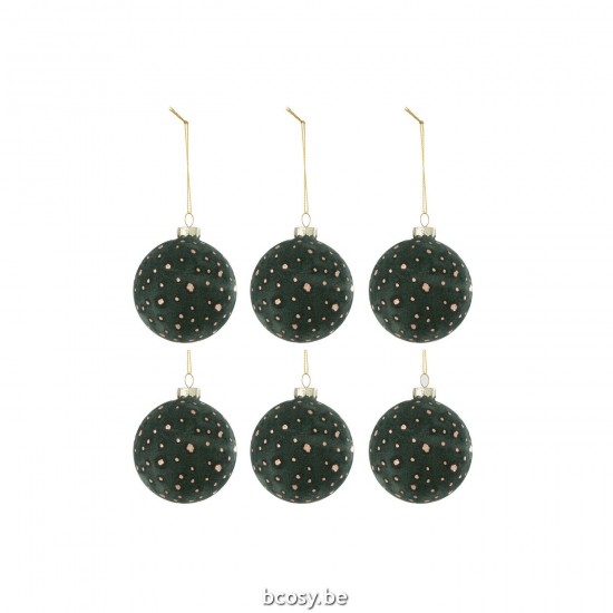 J Line Doos Van 6 Kerstbal Stippen Fluweel Groen Goud kerstballen kerstbollen JO37365.