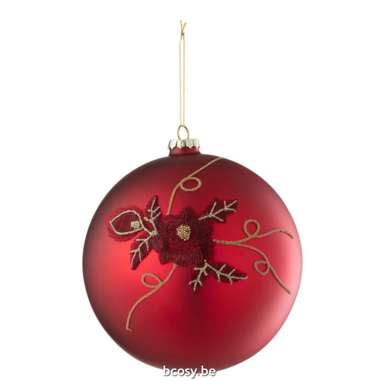 J Line Kerstbal Bloem Glas Rood Large kerstballen kerstbollen JO37406.