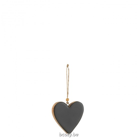 J Line Hanger Hart Hout Zwart Small kerstballen kerstbollen JO37955.
