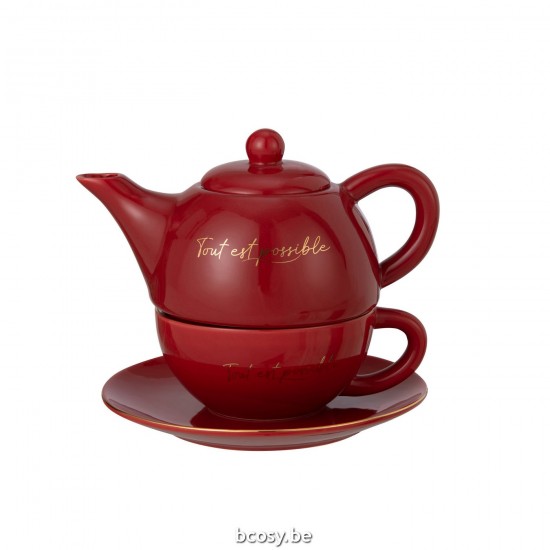 J Line Tea For One Porselein Tout Est Possible Rood Goud serviesseries Serviezen JO39652.