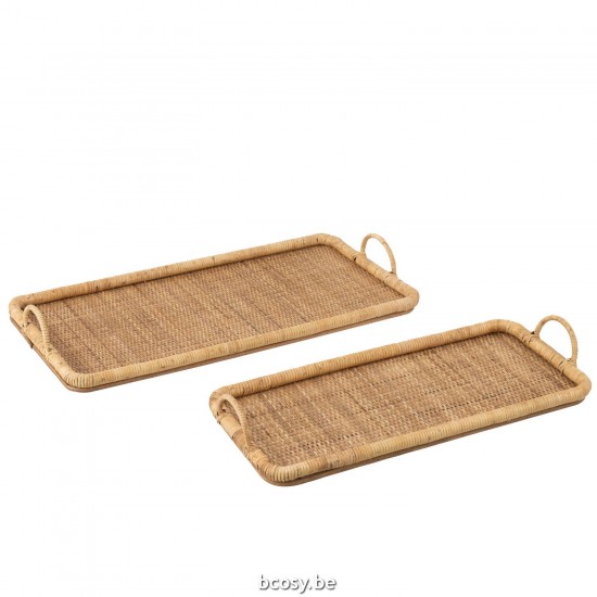 J Line Set Of 2 Tray Rectangle Rattan Metal Natural serving trays.