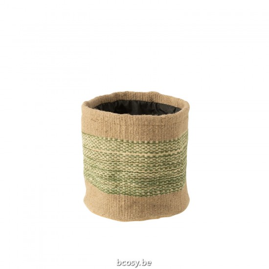 Jline Mand Rond Band Jute Naturel Groen Large.