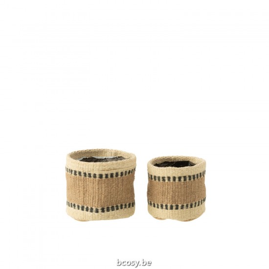 Jline Set Van 2 Mand Rond Band Jute Naturel Beige Xs S.