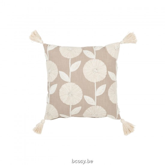 Jline Kissen Blumen Blätter Baumwolle Taupe Beige kissen.