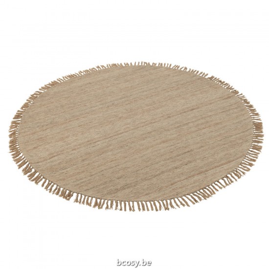 J Line tapis moquettes Jolipa Tapis Rond Franges Tissage Semi Uni Laine Beige Large.