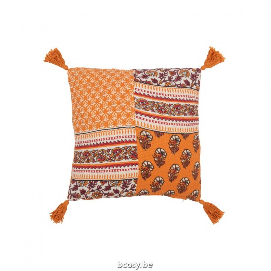 J Line Cushion Flowers Tassels Cotton Orange cushion.