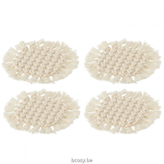J Line sous verres Jolipa Set De 4 Sous Verres Ronds Macramé Polyester Beige.