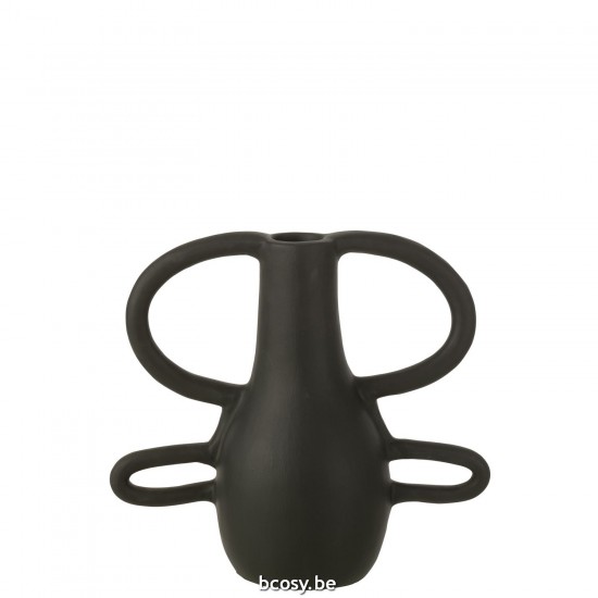 J Line Vaso 4 Manici Terracotta Nero Jarron 4 Asas Terracota Negro.