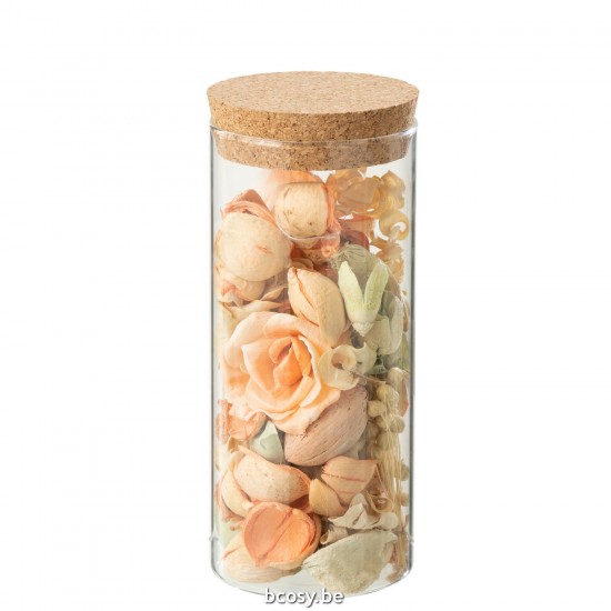 J Line fleurs Jolipa Fleur Sechee Pin Peche Belani En Pot Verre Orange.
