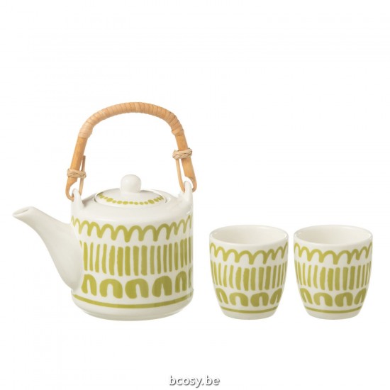 J Line théières Jolipa Set 3 Theieres Set Ligne Coffret Ceramique Vert.
