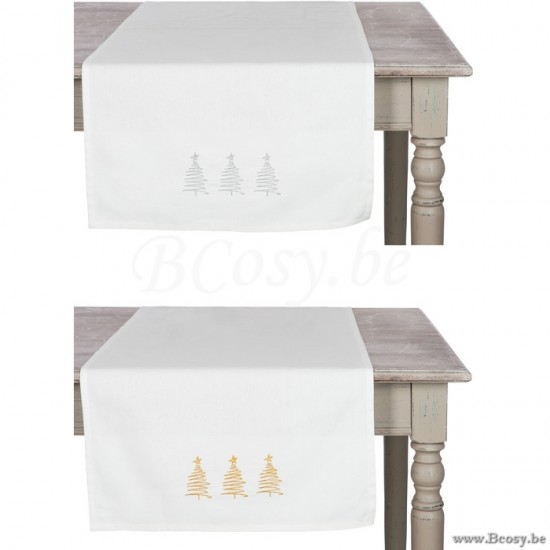 J Line 56089 Tafelloper Runner in Katoen met boom in Goud en Zilver 50X150