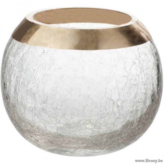 J Line 65137 Kaarshouder Bol Craquele Glas Transparant Goud Medium Ø14 kaarsenhouders kandelaars kaarsehouders