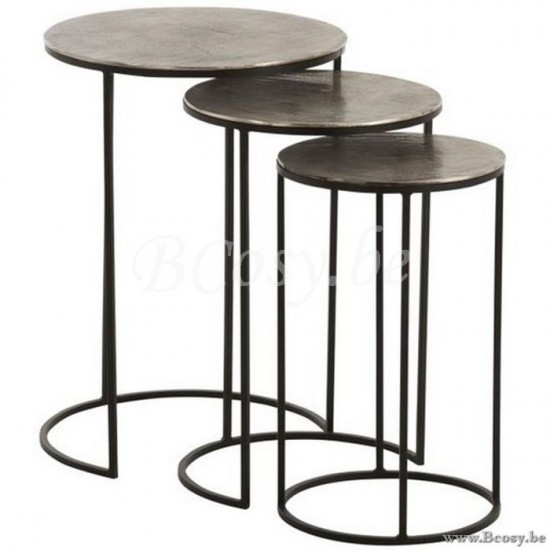 J Line Jline Set Of 3 Side Tables Round Aluminium Black Grey nesting side tables sidetables