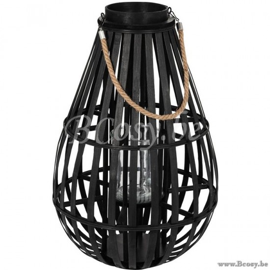 lanternes photophores Jolipa Jline Lanterne Forme De Goutte Bambou Noir Small