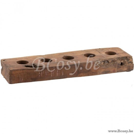 J Line Jline Blok 5 T Licht Houder Gerecycleerd Hout Bruin