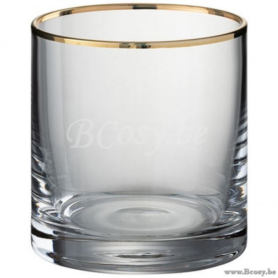 J Line 97025 Drinkglas Rand Cilinder Glas Transparant Goud 9H waterglazen glas glazen voor water h2o h20