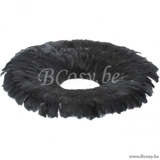 couronnes de noel suspendues Jolipa Jline Couronne Decorative Plumes Noir