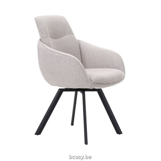 LABEL51 Eetkamerstoel Beauty Naturel Boucle Zwart Metalen Frame.