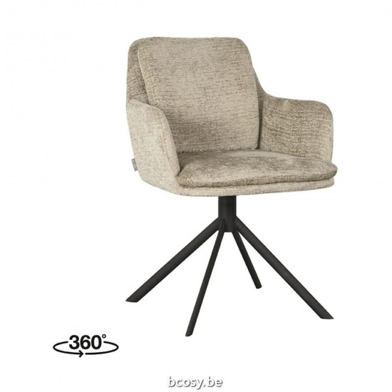 LABEL51 Eetkamerstoel Joy Beige Elegance Zwart Metalen Frame.