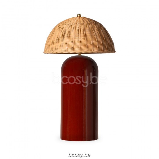 Vincent Sheppard Arvin Tafellamp Groot Maroon Keramiek frame Naturel Rotan.