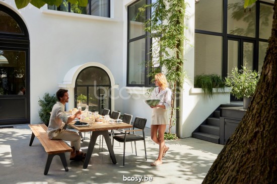 Diphano Pure Gartenbank 340x40 Aluminium Lava Gestell Tischplatte Natürliches Teakholz.