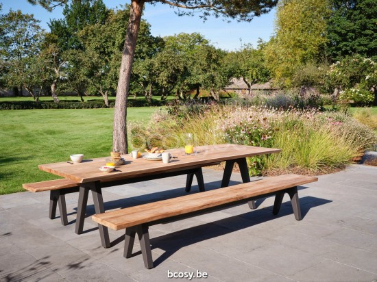 Diphano Pure picknick tuinbanken aluminium teak 340x40 Aluminium Lava.