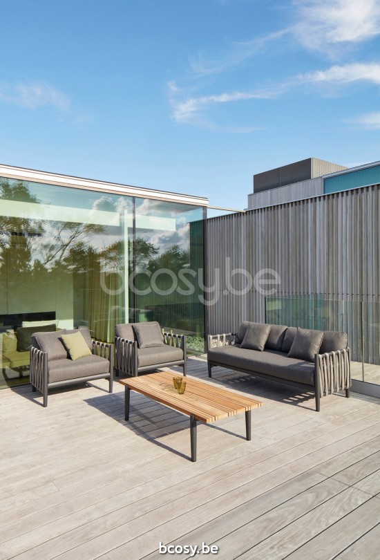 Diphano Switch Stapelbarer Kombi Seil (2 Gartensessel + 2,5 Sitze) Kissen-Set inklusive Aluminium Lava Gestell Stoff Wetterfe.