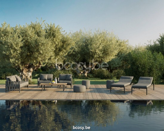 Diphano Switch Stackable combo rope (2x lounge chair + 2,5-seater) cushion set incl. Aluminium Lava Frame Weatherproof Clay F.