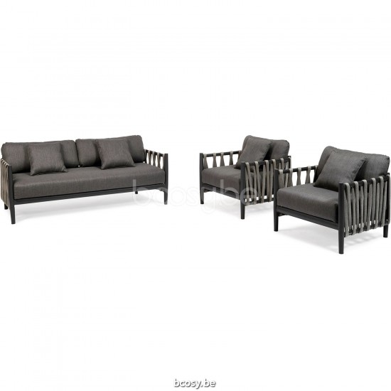 Diphano Switch Stackable combo rope (2x lounge chair + 2,5-seater) cushion set incl. Aluminium Lava Frame Weatherproof Clay F.