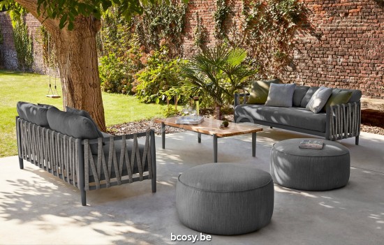 Diphano Switch Stapelbarer 2,5-Sitzer Seil Kissen-Set inklusive Aluminium Lava Gestell Stoff Wetterfest Clay Seil Onyx 30mm.