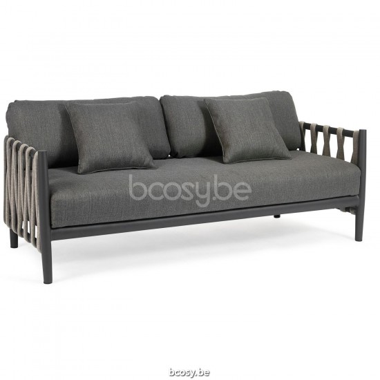 Diphano Switch Stackable 2,5-seater rope cushion set incl. Aluminium Lava Frame Weatherproof Clay Fabric Rope Onyx 30mm.