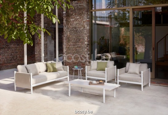 Diphano Switch Stackable 2,5-seater fabric cushion set incl. Aluminium White Frame Weatherproof Seagull Fabric.