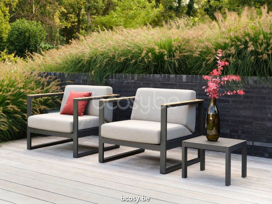 Diphano Landscape garden outdoor lounge sets with teak arms PCA Lava All Weather Brown Mêlé Armrests in Natural Teak.