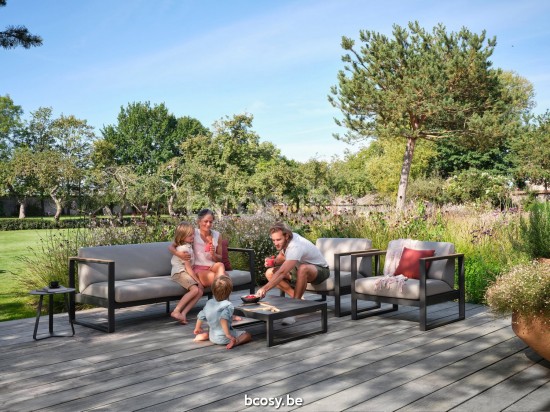 Diphano Landscape Modular Canapé de jardin 3 places avec accoudoir en teck Cadre Aluminium Lava Tissu All Weather Brown Mêlé .