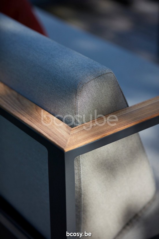 Diphano Landscape Modular 3-sitziger Gartensofa mit Teakholzarmlehne Aluminium Lava Gestell Stoff All Weather Brown Mêlé Arml.