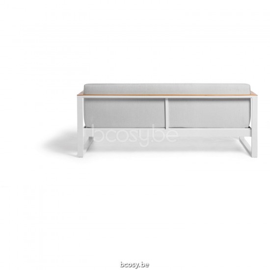 Diphano Landscape Modular 3-seater with teak arms Aluminium White Frame All Weather Shine Fabric Armrests in Natural Teak.