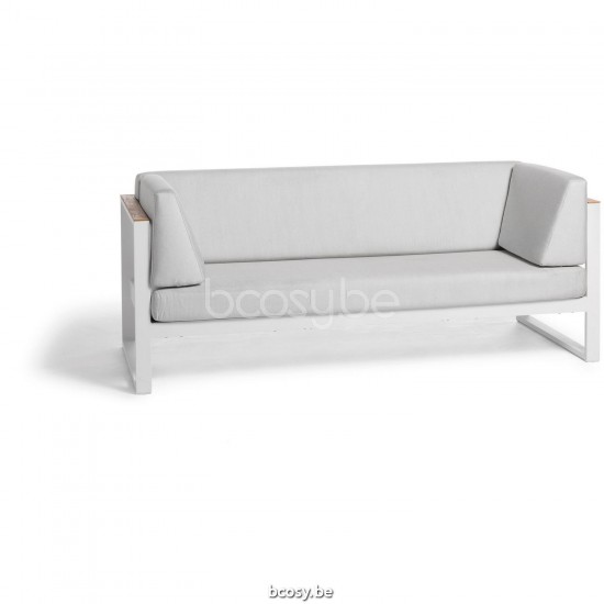 Diphano Landscape Modular 3-zits tuinzetel met teak armsteun Aluminium Wit Frame Stof All Weather Shine Armleuningen in Natur.