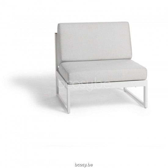 Diphano Landscape Modular small middle seat with teak arms Aluminium White Frame All Weather Shine Fabric Armrests in Natural.