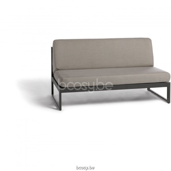 Diphano Landscape Modular large middle seat with teak arms Aluminium Lava Frame All Weather Brown Mêlé Fabric Armrests in Nat.