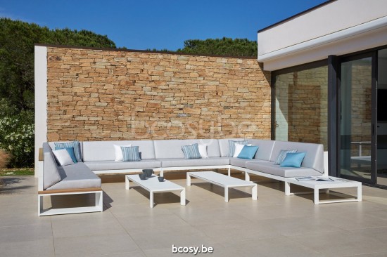 Diphano Landscape Modular Modulaire Loungeset middendeel middendelen met teak armsteun Aluminium Wit All Weather Shine Armleu.