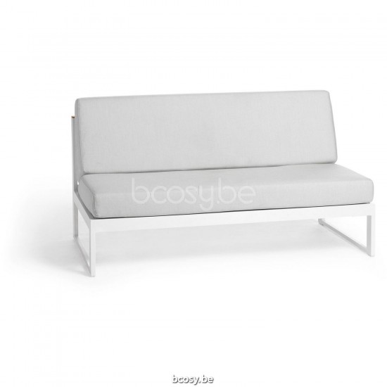 Diphano Landscape Modular large middle seat with teak arms Aluminium White Frame All Weather Shine Fabric Armrests in Natural.