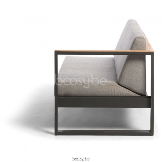 Diphano Landscape Modular double siège gauche avec accoudoir en teck Cadre Aluminium Lava Tissu All Weather Brown Mêlé Accoud.