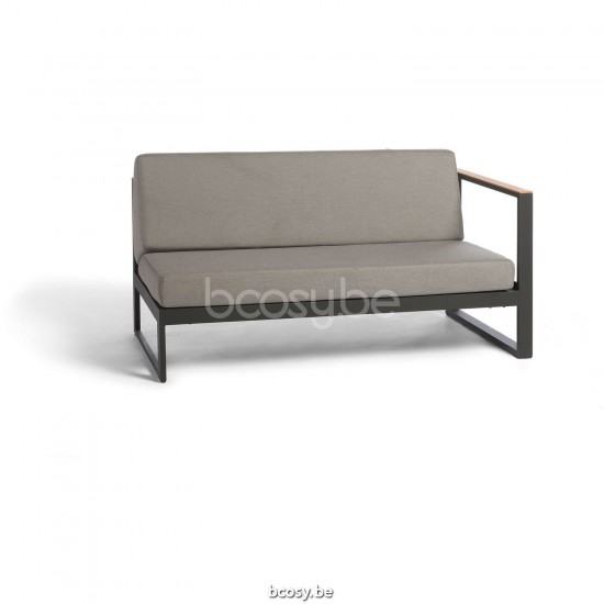 Diphano Landscape Modular left double seat with teak arms Aluminium Lava Frame All Weather Brown Mêlé Fabric Armrests in Natu.