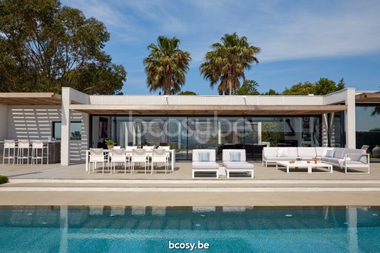 Diphano Landscape Modular Partie modulaire 2 places gauche avec accoudoir en teck Aluminium blanc All Weather Shine Accoudoir.