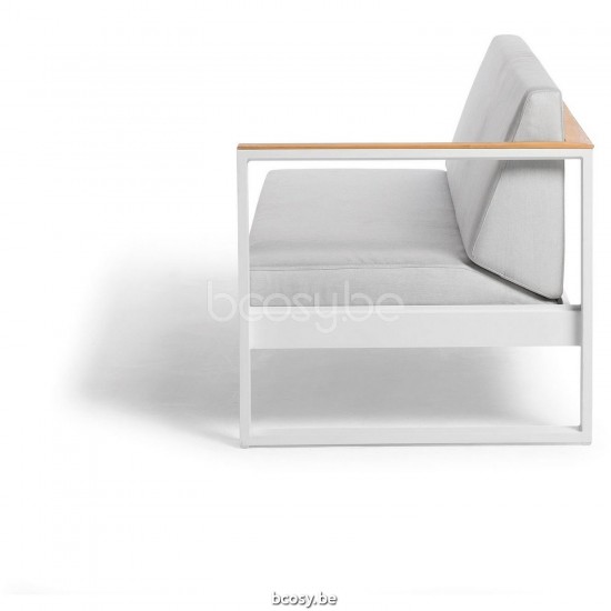 Diphano Landscape Modular linke Doppelsitzbank mit Teakholzarmlehne Aluminium Weiß Gestell Stoff All Weather Shine Armlehnen .