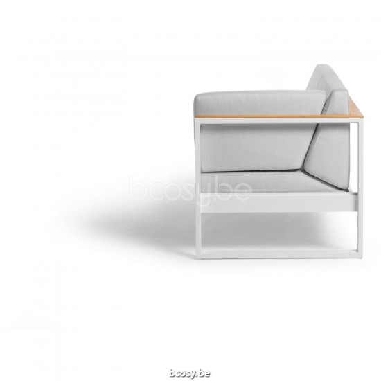Diphano Landscape Modular left double seat with teak arms Aluminium White Frame All Weather Shine Fabric Armrests in Natural .